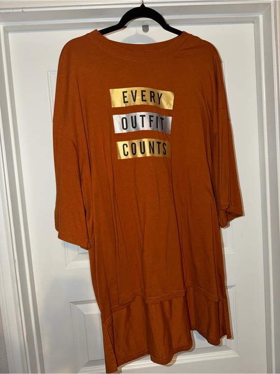 SHEIN Tops - SHEIN Rust Orange Tunic with Gold & Silver Lettering